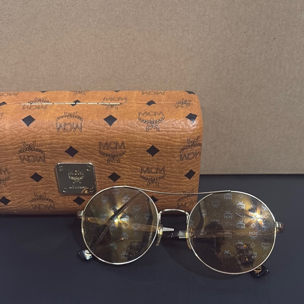 MCM Gold Round Sunglasses with Case